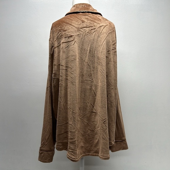 Skims Velour Button Up Sleep Shirt Collared Crushed Velvet Top Tan Plus Size 2X - Picture 5 of 10